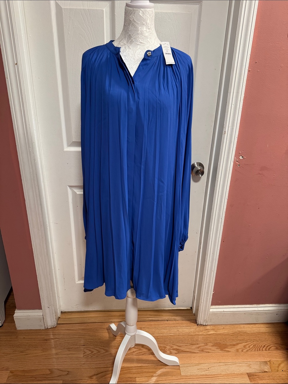 White House Black Market Royal Blue Long Sleeve Pleated Dress